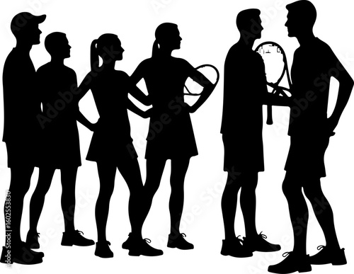 Tennis Player Silhouettes in Action"
