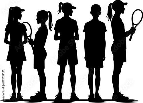 Tennis Player Silhouettes in Action"