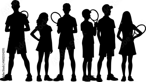 Tennis Player Silhouettes in Action"