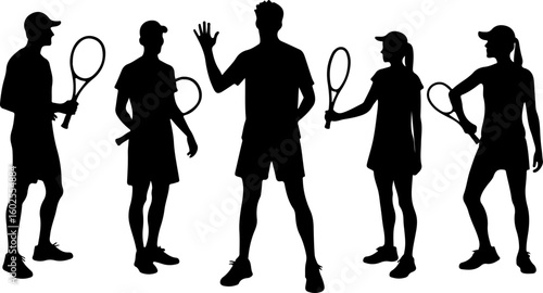 Tennis Player Silhouettes in Action"