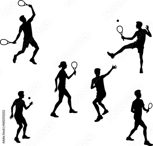 Tennis Player Silhouettes in Action"