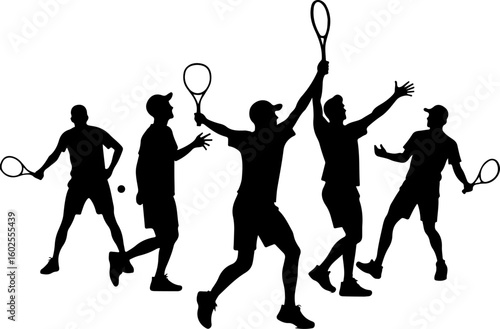 Tennis Player Silhouettes in Action"