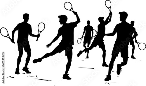 Tennis Player Silhouettes in Action"