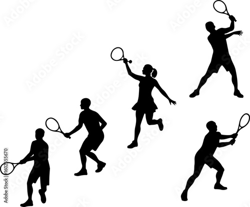 Tennis Player Silhouettes in Action"
