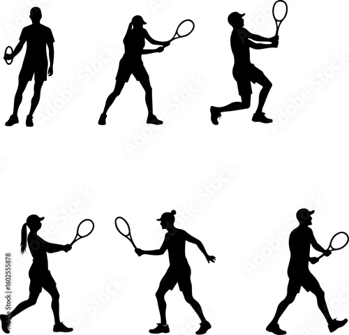Tennis Player Silhouettes in Action"