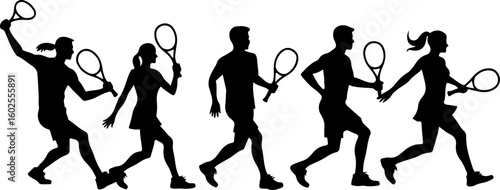 Tennis Player Silhouettes in Action"