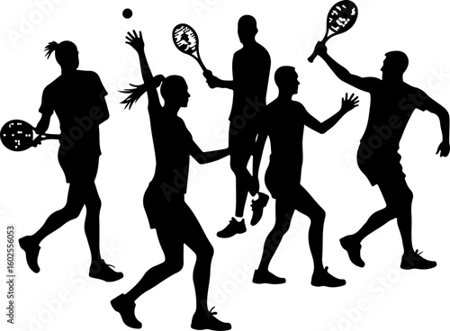 Tennis Player Silhouettes in Action"