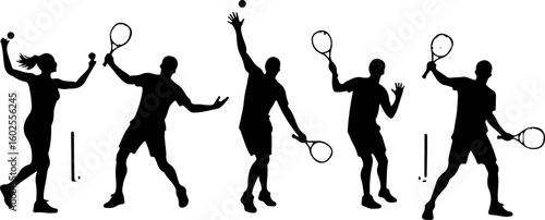 Tennis Player Silhouettes in Action"