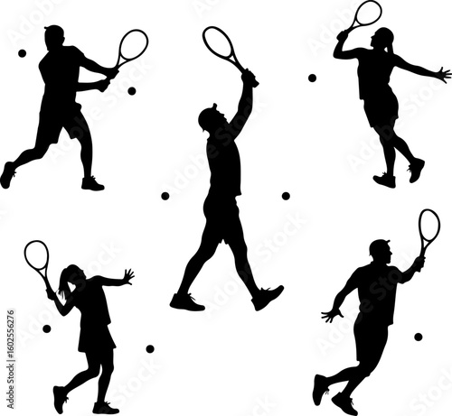 Tennis Player Silhouettes in Action"