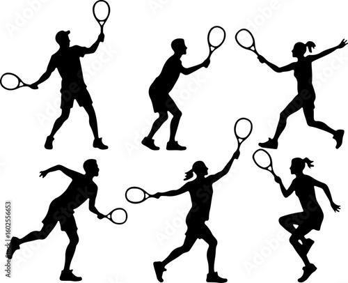 Tennis Player Silhouettes in Action"