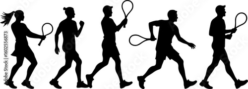 Tennis Player Silhouettes in Action"