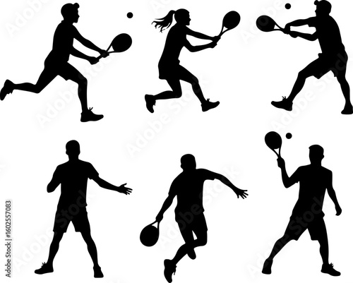 Tennis Player Silhouettes in Action"