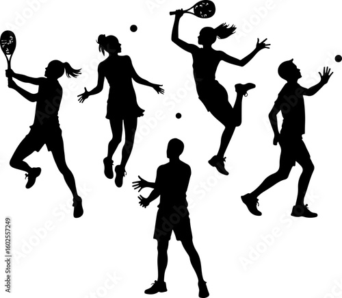 Tennis Player Silhouettes in Action"