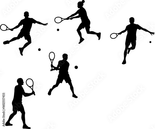 Tennis Player Silhouettes in Action"