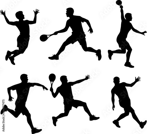 Tennis Player Silhouettes in Action"