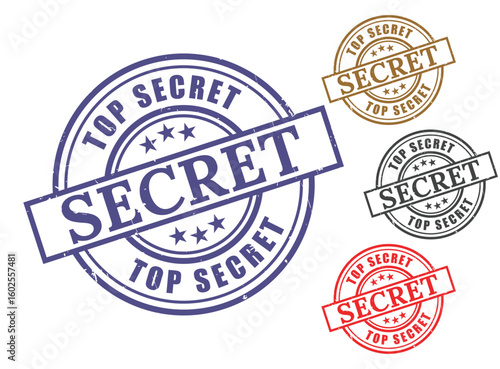 Top Secret Grunge Rubber Stamp Collection, Classified Information Seal Vector Set  