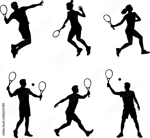Tennis Player Silhouettes in Action"
