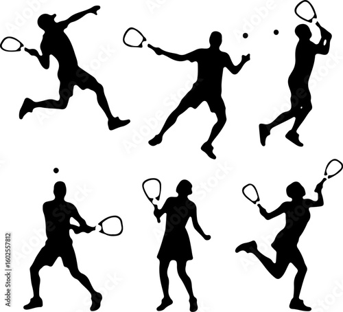 Tennis Player Silhouettes in Action"