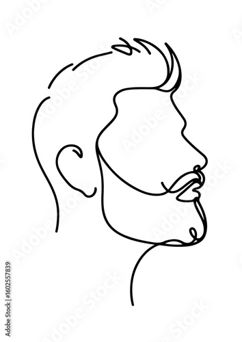 Minimalist line art of bearded male profile