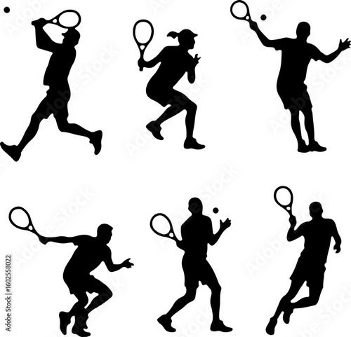 Tennis Player Silhouettes in Action"
