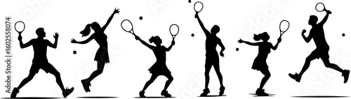 Tennis Player Silhouettes in Action"
