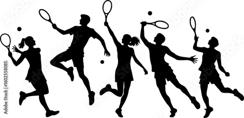 Tennis Player Silhouettes in Action"