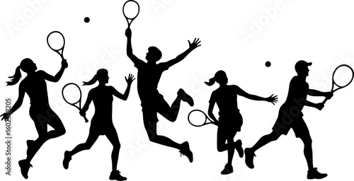 Tennis Player Silhouettes in Action"