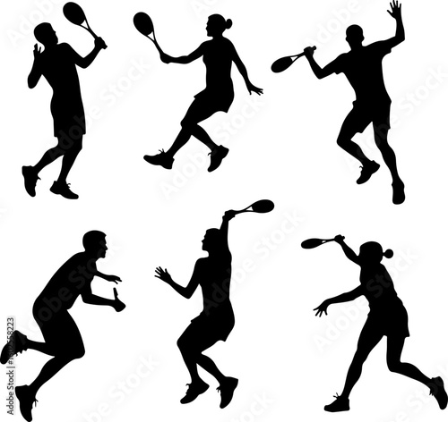 Tennis Player Silhouettes in Action"