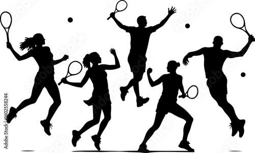 Tennis Player Silhouettes in Action"
