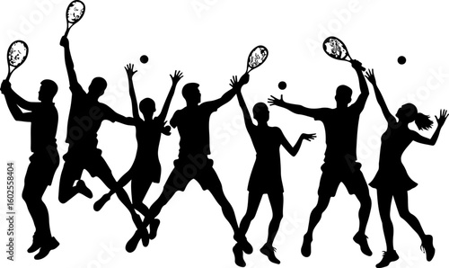 Tennis Player Silhouettes in Action"
