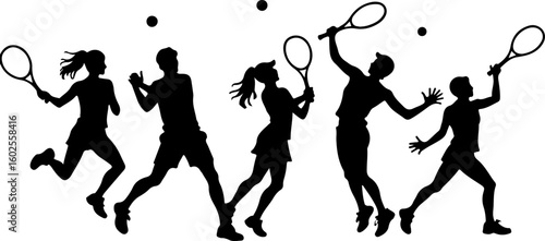 Tennis Player Silhouettes in Action"