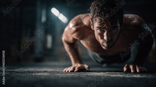 Ultra realistic photo of a crossfit athlete performing burpees in gritty gym
