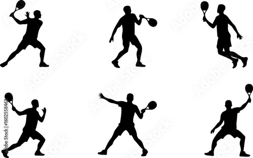 Tennis Player Silhouettes in Action"