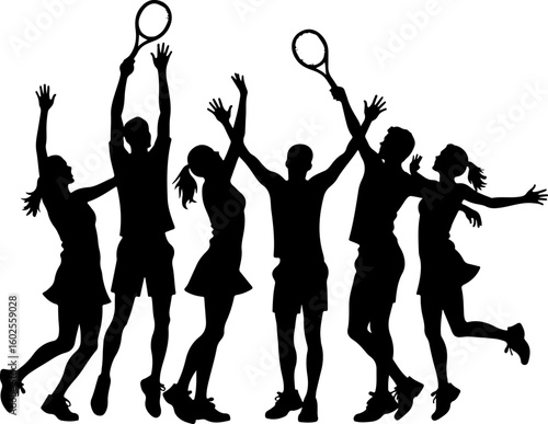 Tennis Player Silhouettes in Action"