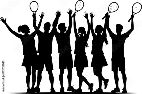 Tennis Player Silhouettes in Action"