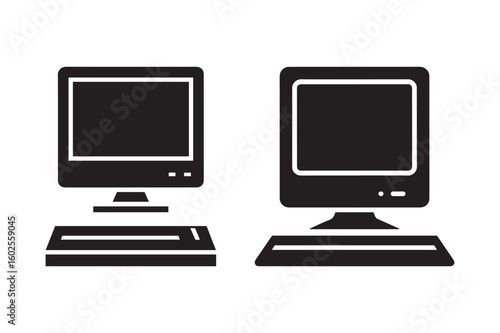 Set of Two Retro Vintage Desktop Computers with Monitors