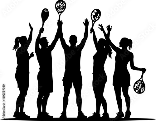Tennis Player Silhouettes in Action"