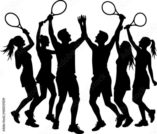 Tennis Player Silhouettes in Action"