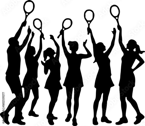 Tennis Player Silhouettes in Action"