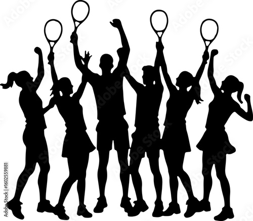 Tennis Player Silhouettes in Action"
