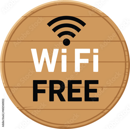 Illustration of a free wifi sign on a wooden background indicating internet access point