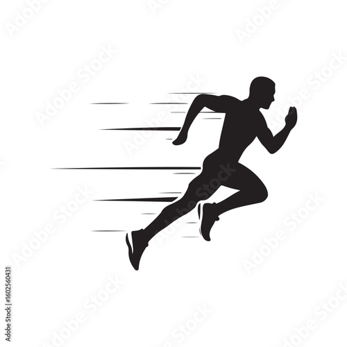 Silhouette of a Running Man with Speed Lines and Motion