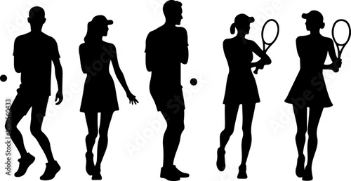Tennis Player Silhouettes in Action"