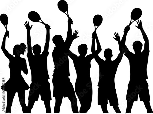 Tennis Player Silhouettes in Action"