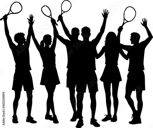Tennis Player Silhouettes in Action"