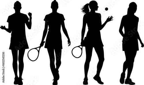 Tennis Player Silhouettes in Action"