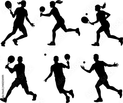Tennis Player Silhouettes in Action"
