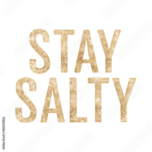 Stay salty text in textured gold glitter letters isolated on transparent background