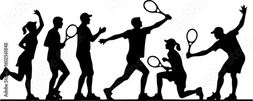 Tennis Player Silhouettes in Action"