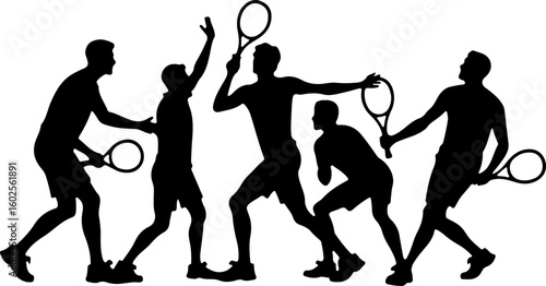  Young Tennis Players Silhouette Line-up